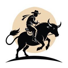 Obraz premium Silhouette of a Cowboy Riding a Raging Bull at a Rodeo