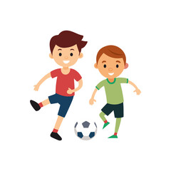 children playing soccer isolated on transferring background, boy play football isolated on transferring background © abulkashem