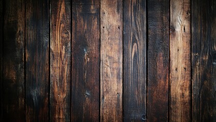 Naklejka premium A wooden background with dark brown wood planks, creating an aged and rustic feel for design projects