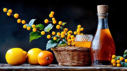 Still life of citrus and drink