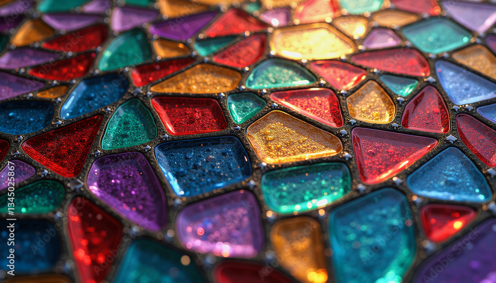 Poster colorful, glittering mosaic tiles create a mesmerizing pattern of geometric shapes. graphical resour