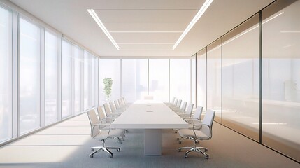 Modern Office Conference Area with Bright Natural Light and Minimalist Design