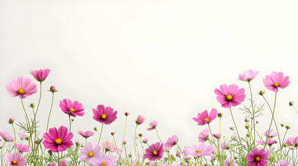 Pink Cosmos Flowers On White Background