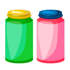 two jars with yellow and blue lids