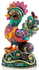 Naklejka premium An ornate jeweled rooster statue poses on a decorative pedestal