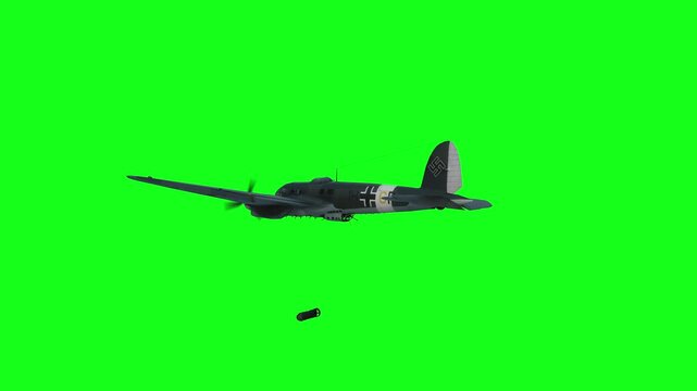 Heinkel He 111. German airliner and medium bomber. World War II. Green screen isolate.