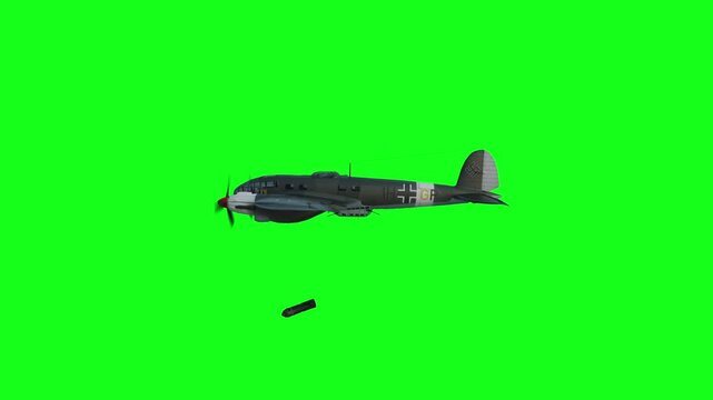 Heinkel He 111. German airliner and medium bomber. World War II. Green screen isolate.