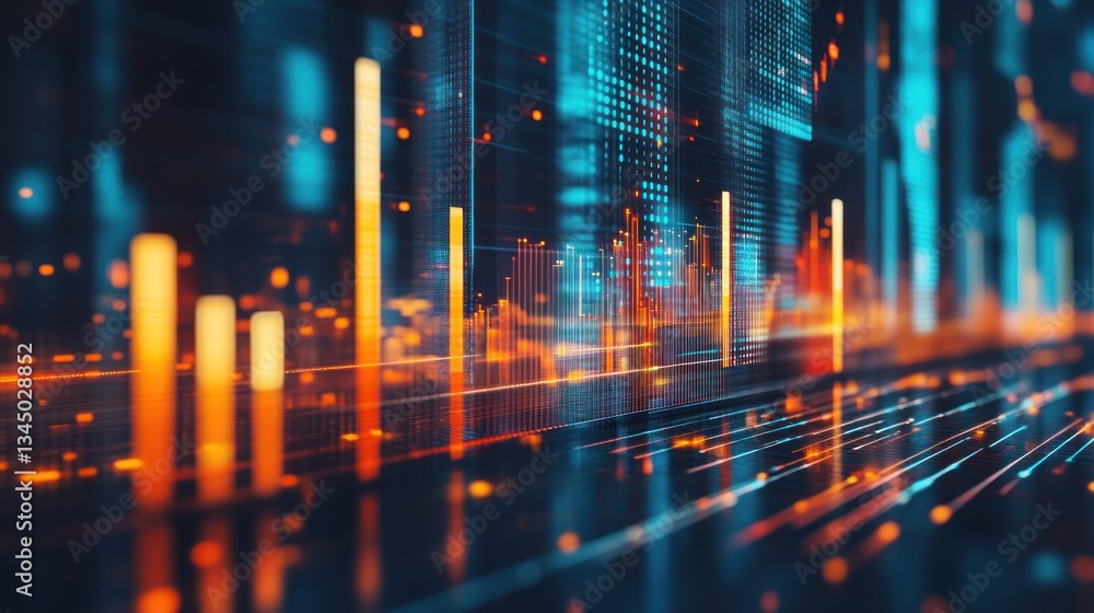 Aufkleber abstract digital data visualization with glowing graphs and lines