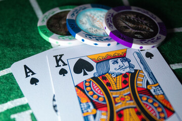 Poker cards with chips