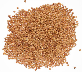 Raw buckwheat grains on isolated background, close up