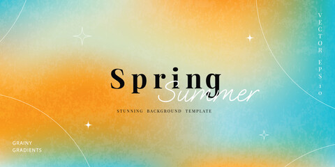 Abstract summer gradient mesh background vector. Wallpaper design with sparkle in grainy and blurry texture. Illustration for banner, backdrop, social media, cover, ads. © babeer