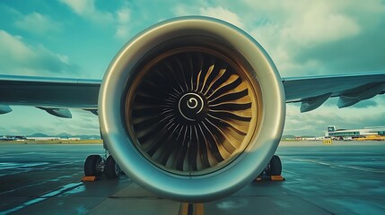 Majestic Airplane Engine at Airport