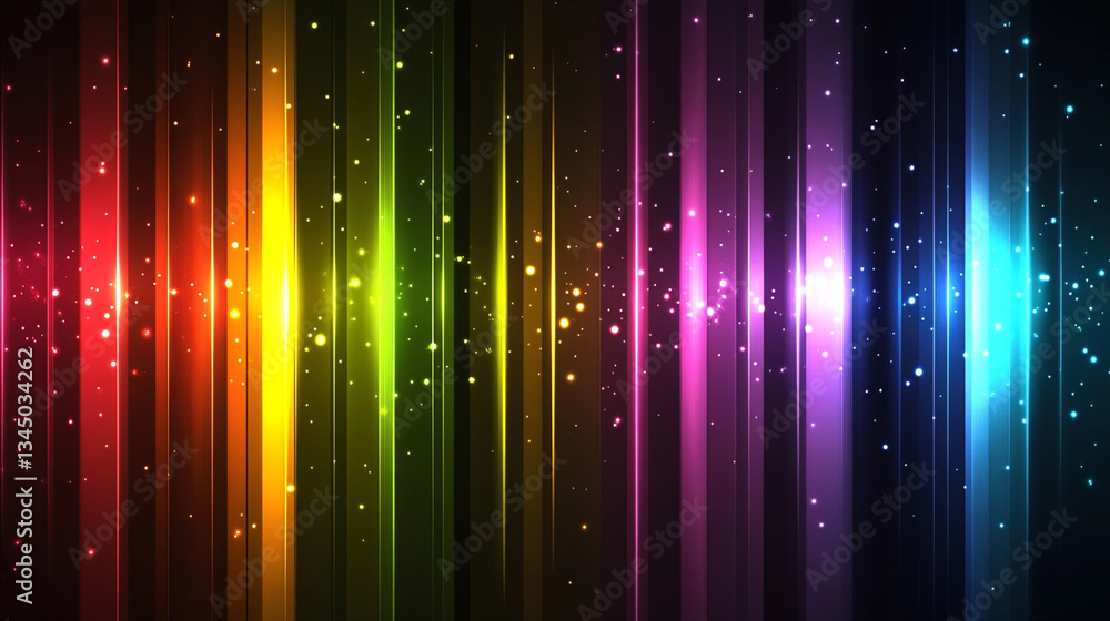 Poster vibrant abstract background with colorful vertical stripes and glowing particles for creative use