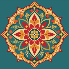 Vibrant Mughal Motif Modernized in Aqua and Coral Hues