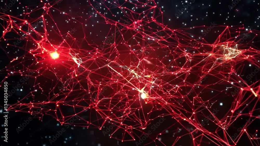 Poster red neural network visualization showcases intricate connections in digital art