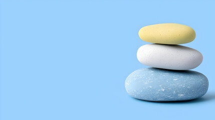 Stacked Stones In Pastel Colors On Light Blue Background