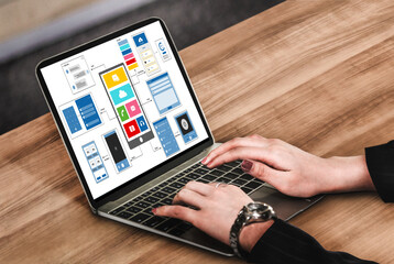 UX UI design process for modish mobile application and website . Creative prototype of wireframe...