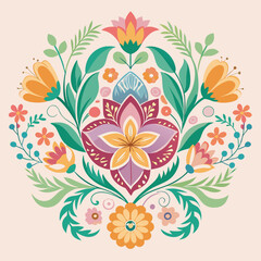 Pastel-Hued Floral Illustration in Traditional Decorative Style
