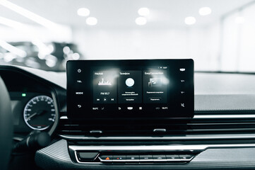 Naklejka premium Multimedia screen in an expensive new car