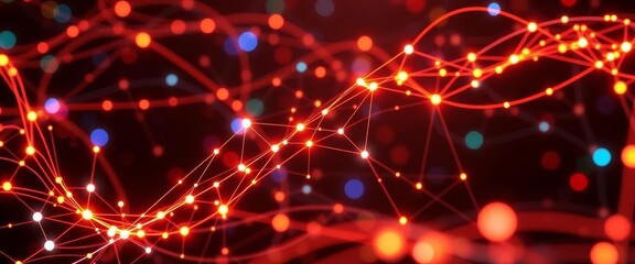 Obraz premium Abstract network nodes forming feedback loop, glowing lines showing data flow, digital, survey