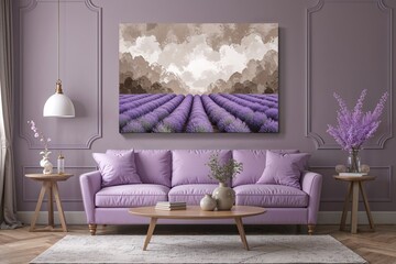 Lavender Canvas Art with Taupe and White Gradient Background