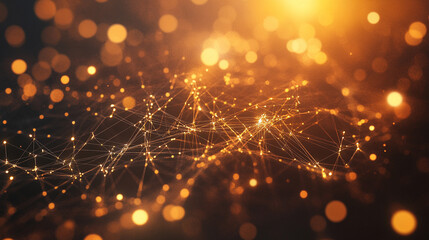 Abstract representation of a glowing network of interconnected nodes and lines, symbolizing technology and connectivity, with a warm bokeh background enhancing the visual appeal