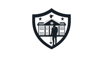 Corporate shield logo with building, business