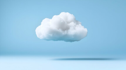White Fluffy Cloud Floating Against A Light Blue Background With Soft Shadow