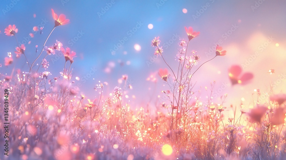 Aufkleber glowing summer field with soft bokeh effects at dusk