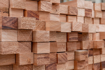 brick wall background wood texture of white oak Pattern stacked cut