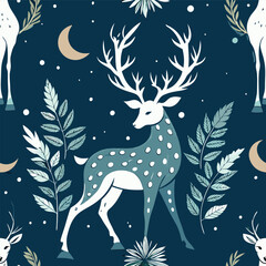 Graceful Deer Silhouetted Against a Leafy Moonlit Backdrop