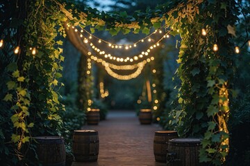 Enchanting Ivy Green Tapestry with Gold Accents and Nature Bokeh for Serene Night Decor