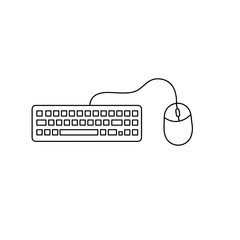 Obraz premium Computer Keyboard and Mouse Outline Vector - White Background, for Input Devices, Technology, and Office Work
