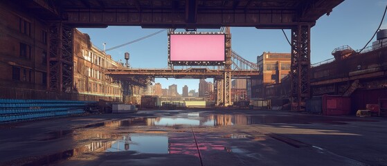 A desolate urban city scene with a large billboard in view