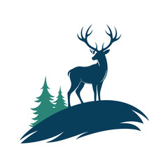 Majestic Deer Silhouette on a Hilltop Overlooking the Vast Landscape