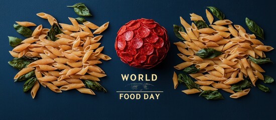 A vibrant food composition celebrates world food day with pasta and ingredients
