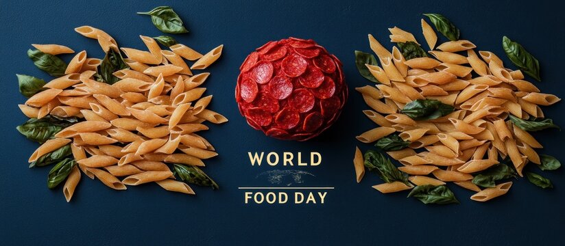 A vibrant food composition celebrates world food day with pasta and ingredients