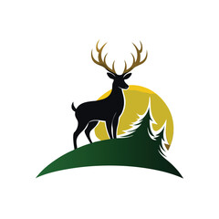 Majestic Deer Silhouette Overlooking a Tranquil Hilltop