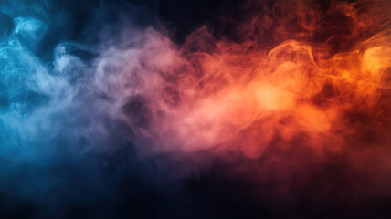 Colorful yellow and blue smoke swirls in an abstract formation on a green background