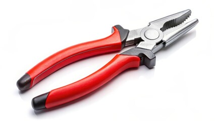Obraz premium Red-handled Pliers on White Background