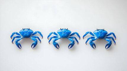 Fototapeta premium Three Blue Pixel Crabs On White Background