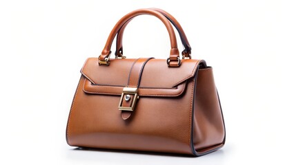 Brown Leather Handbag on White Background