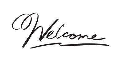 Welcome text font calligraphy hand written lettering script black color welcome sign symbol business design word message greeting banner card label welcome communication agreement work job happy font