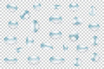 Raindrops, dew on leaves, elements for your design project on a transparent background. EPS10 Vector Illustration
