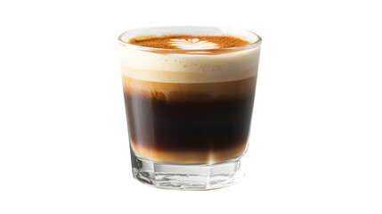 Layered Coffee Drink in a Glass with Frothy Top and Artistic Design