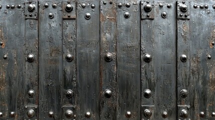 Obraz premium Ancient black door panels historic building textured surface rustic environment close-up view architectural concept