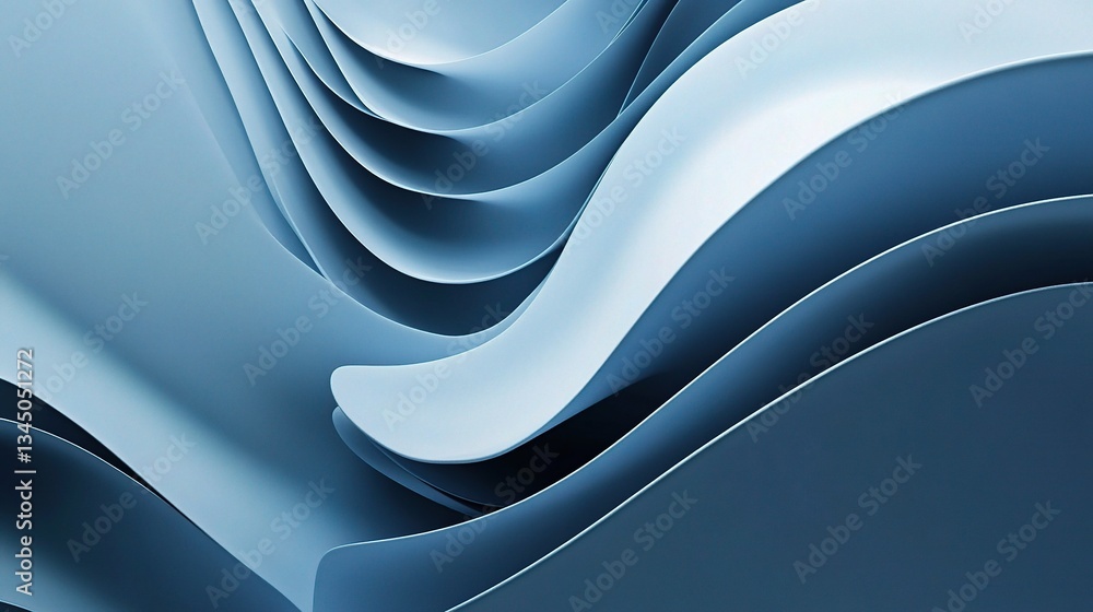 Poster abstract soft blue layered shapes with shadows and depth