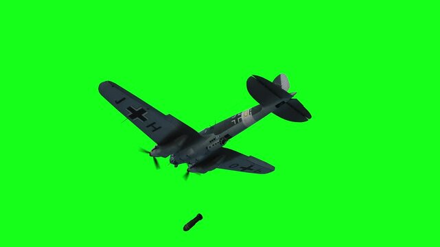 Heinkel He 111. German airliner and medium bomber. World War II. Green screen isolate.