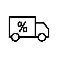 Black And White Truck Icon Representing Discounts and Special Offers, or Sales Transactions in Commerce and Logistics.