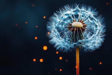Glowing dandelion seed head